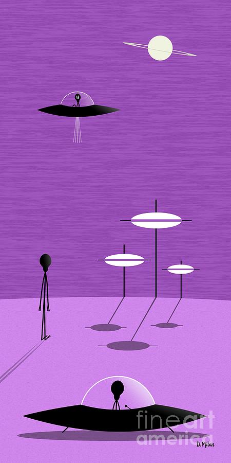 Friendly Aliens Visit Purple Planet Digital Art by Donna Mibus