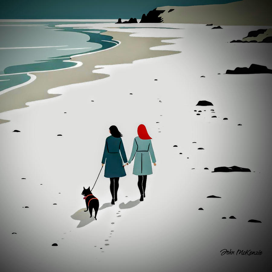 Friends beach walk Digital Art by John Mckenzie