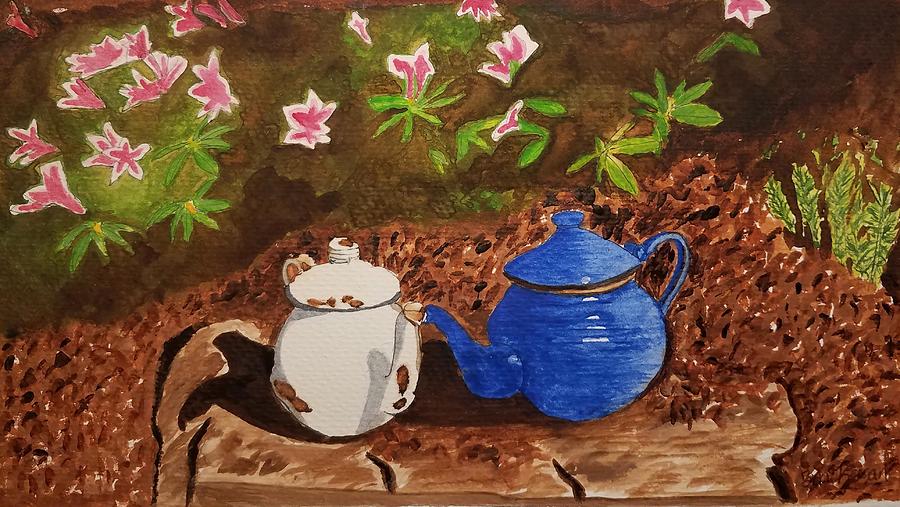 Teapots Painting - Friends by Bonnie McKeegan Teapots Painting - Friends by Bonnie McKeegan