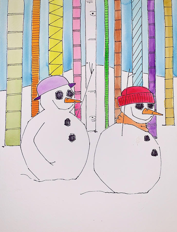 Snowmen Painting - Friends by Donna Howard