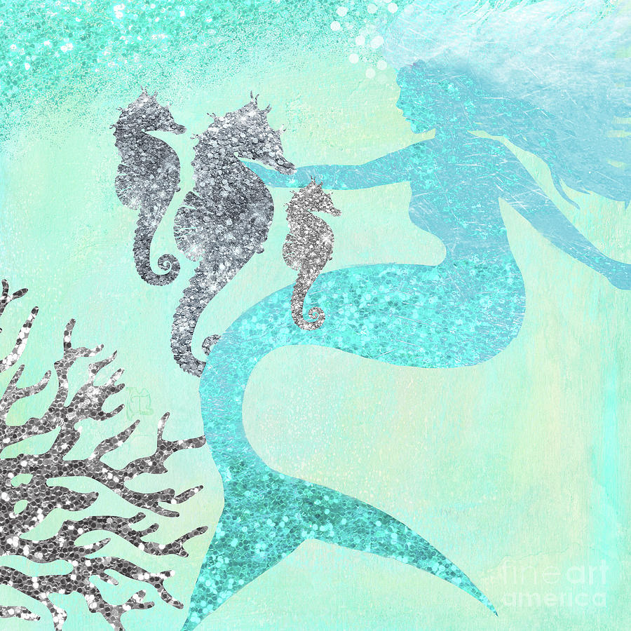 Friends II mermaid and seahorses under the sea coastal art Painting by ...