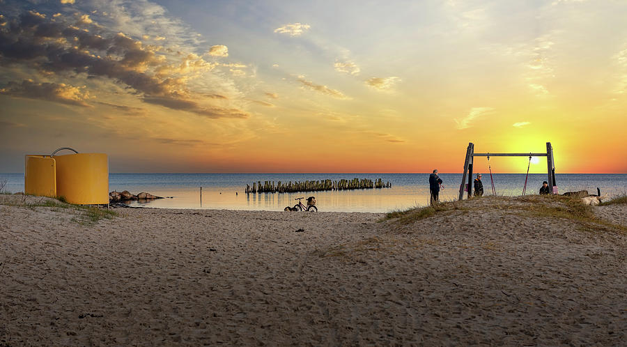 Friends On The Beach At Sunset Time Latvia  Photograph by Aleksandrs Drozdovs