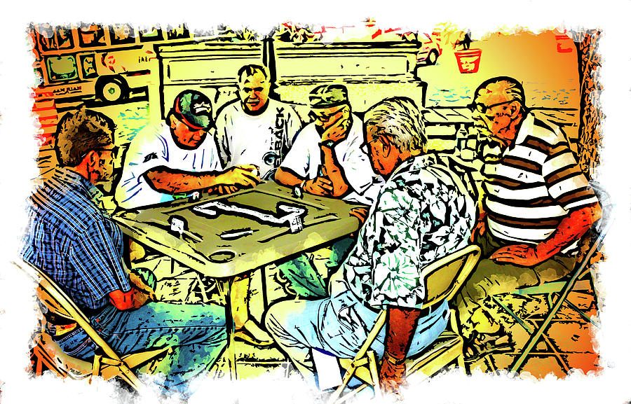 Friends Play Dominos in An Old San Juan Puerto Rico Park Mixed Media by Pheasant Run Gallery