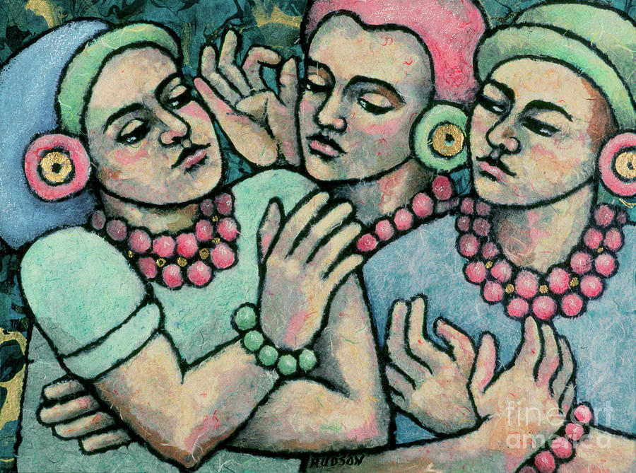 friendship paintings - Girls from Borobudur Painting by Sharon Hudson