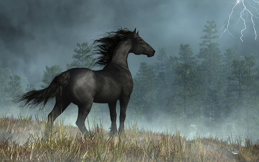 Friesian Horse and Approaching Storm Digital Art by Daniel Eskridge