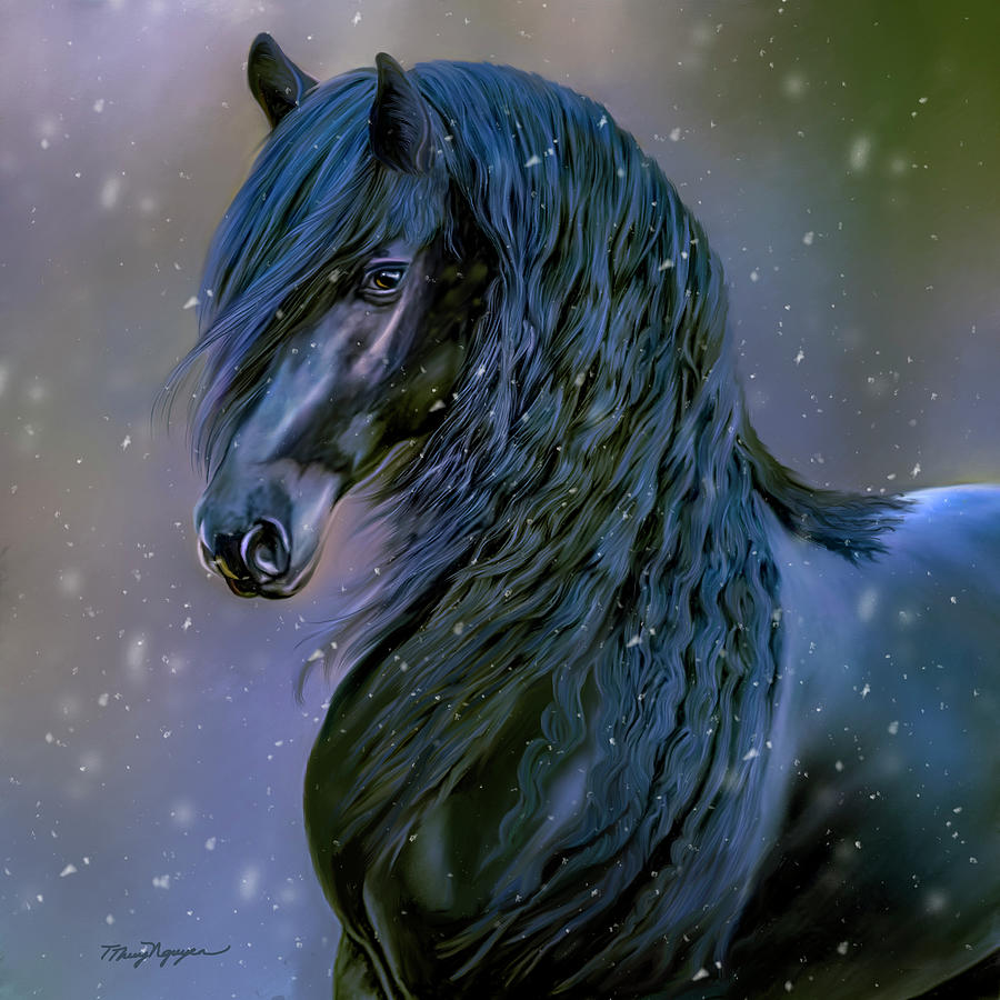 Friesian Horse Digital Art by Thanh Thuy Nguyen