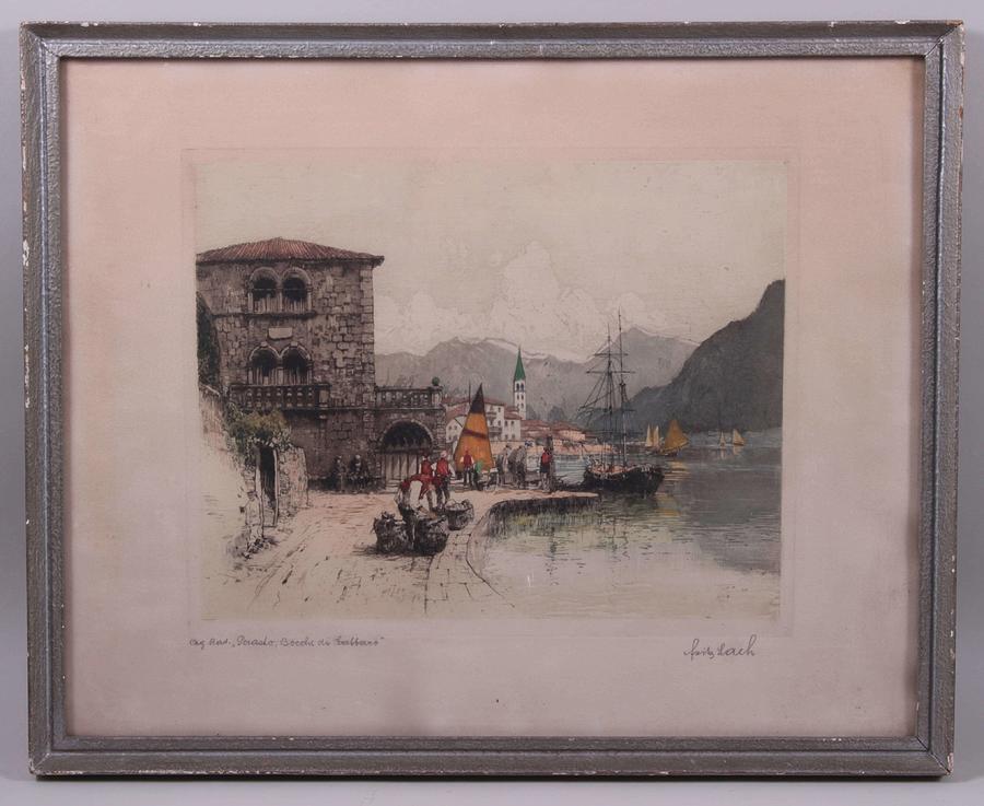 Nature Painting - Fritz Lach 1868-1933 Wien Perast, Bay of Kotor by Arpina Shop