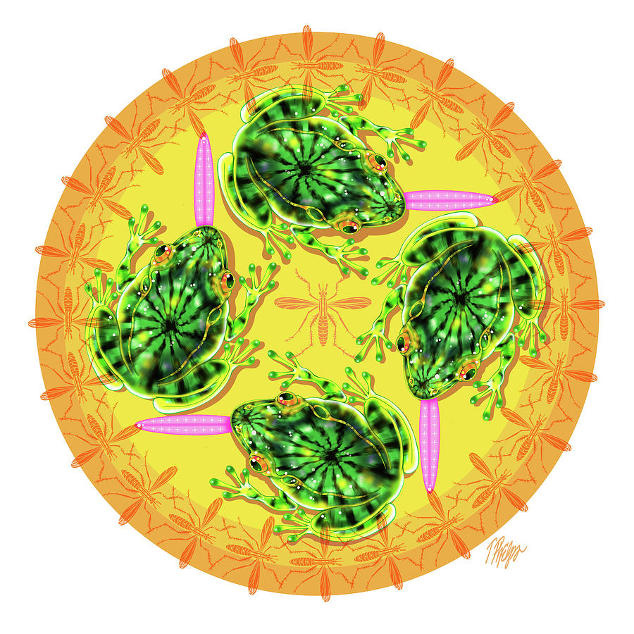 Tie Dye Frog and Mosquito Nature Mandala Digital Art by Tim Phelps