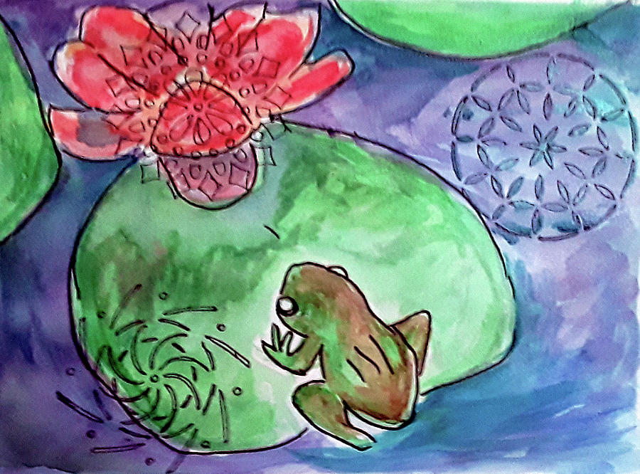 Frog Lotus Painting by Loretta Nash