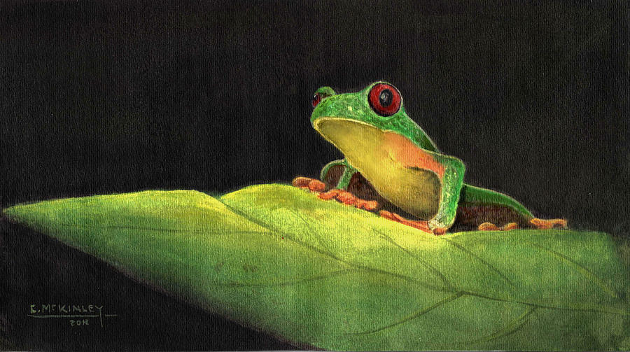 Frog On Leaf Painting by Carl McKinley