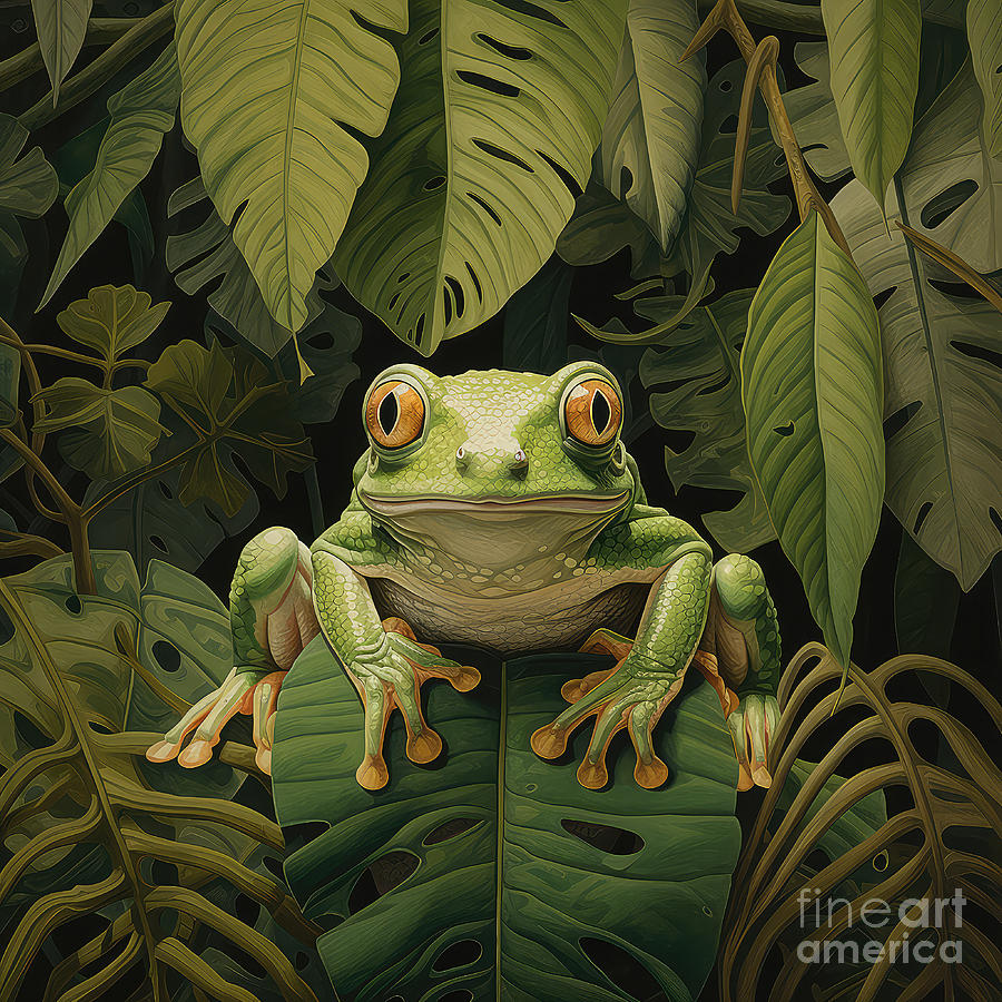 Wildlife Digital Art - Frog on Leaf by Elisabeth Lucas