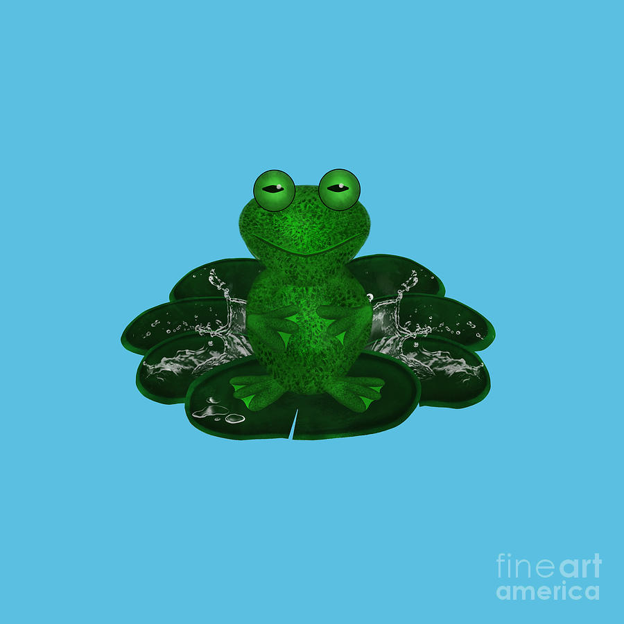 Frog surfs on water lily leaf Mixed Media by Renate Janssen