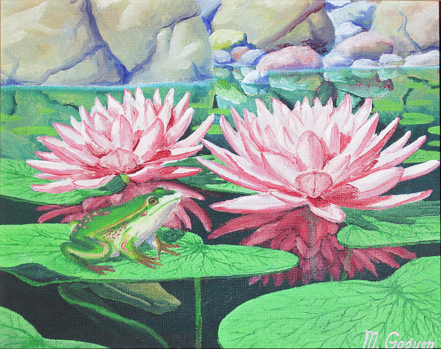 Frog With Waterlilies Painting By Michael Goguen
