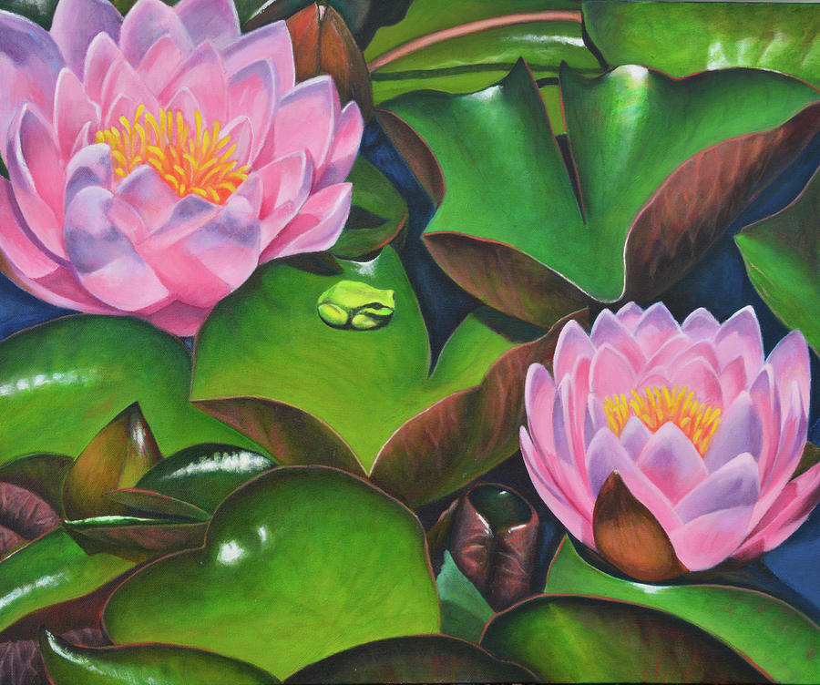 Froggie in Waterlilies Painting by Monique Rebelle - Fine Art America