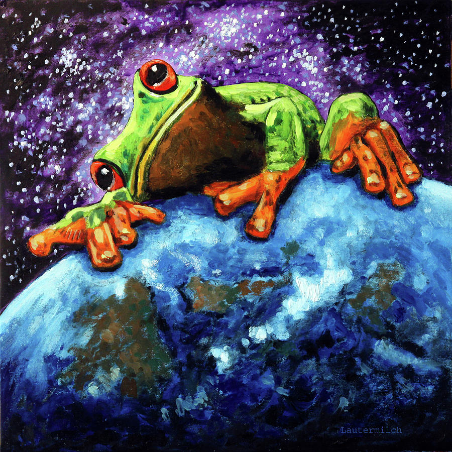 Froggy Loves Earth Painting by John Lautermilch