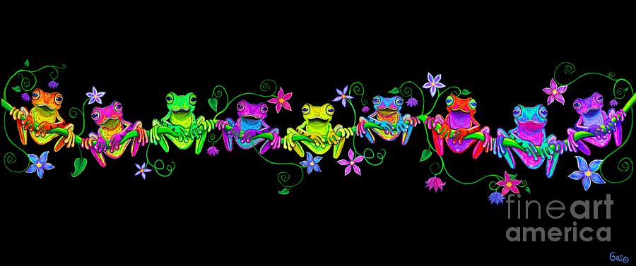 Frog Digital Art - Frogs and Flowers on a Vine by Nick Gustafson