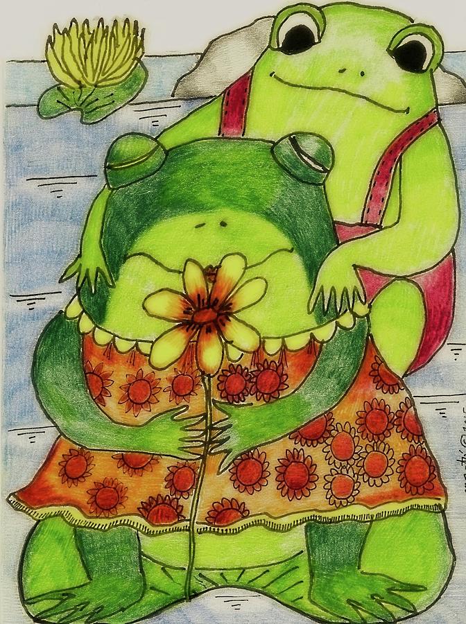 Frogs In Love Drawing by Rosa Maria Morato Roig