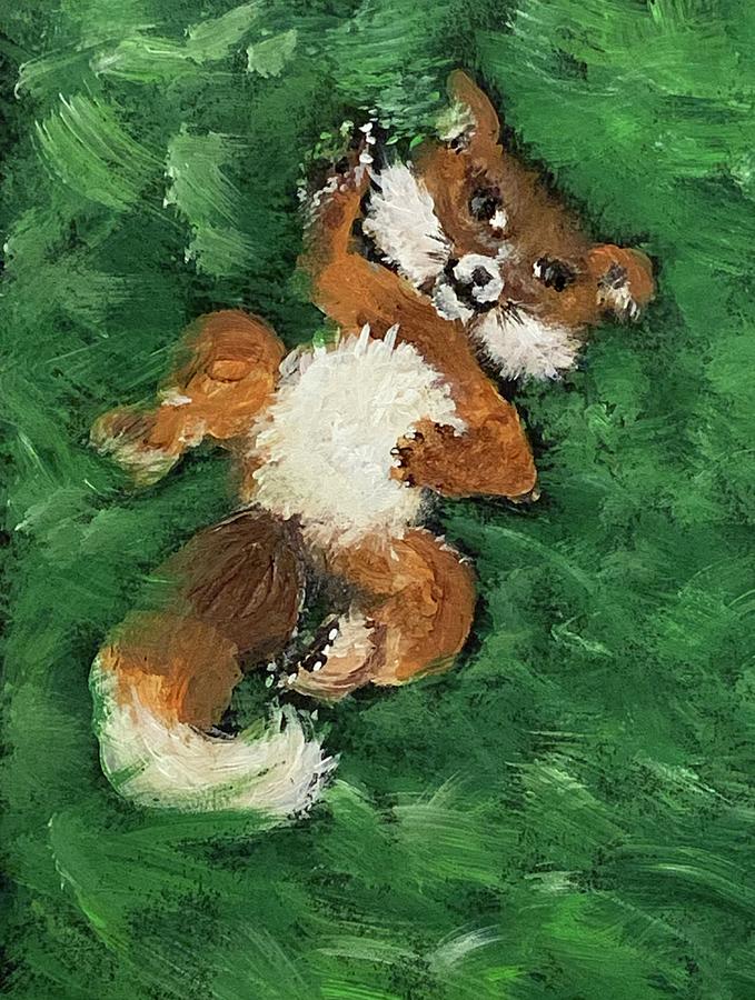 Frolicking fox Painting by Genene Griffiths Ortiz