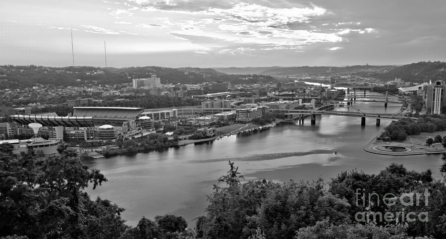 From Acrisure Stadium To The Point Sunrise Panorama Black And White Photograph by Adam Jewell