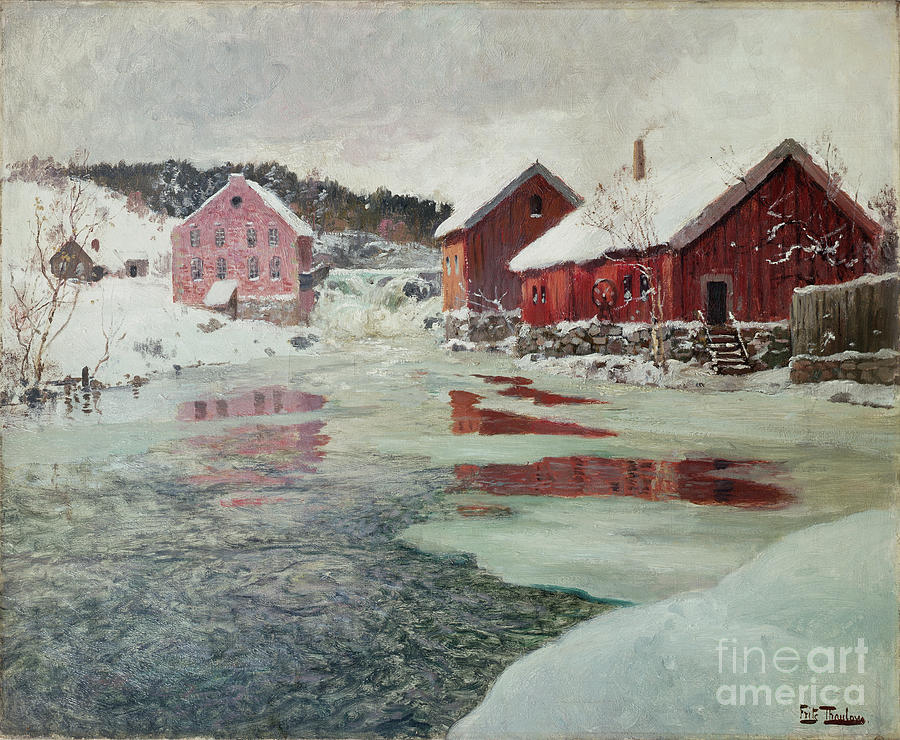 From Akers river, 1901 Painting by O Vaering by Frits Thaulow