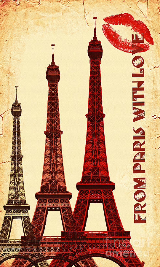 From Paris With Love   Vintage Travel Poster Photograph