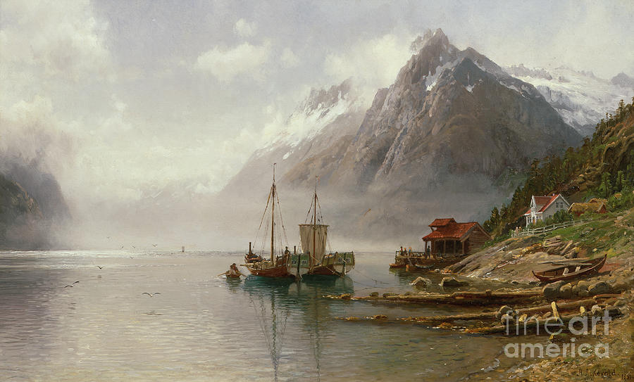 From Sognefjorden, 1891 Painting by O Vaering by Anders Askevold