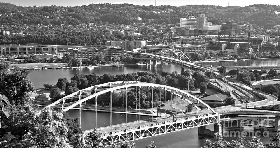 From Station Square To The Pittsburgh North Shore Panorama Black And White Photograph by Adam Jewell