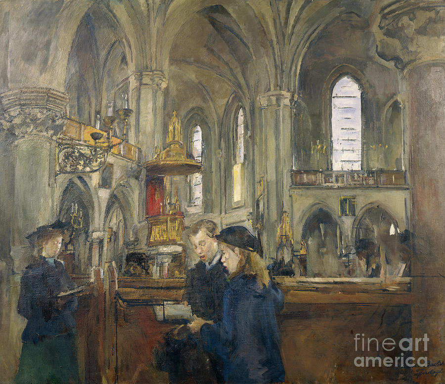 From the trinity church, 1898, 1908 Painting by O Vaering by Harriet Backer