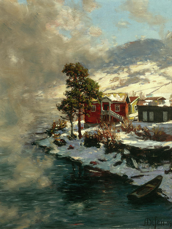 From Vikersund, 1909 Painting by O Vaering by Andreas Disen