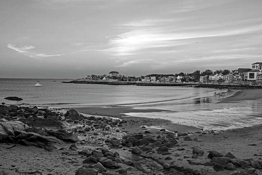 Front Beach Rockport MA at Sunser Black and White Photograph by Toby McGuire