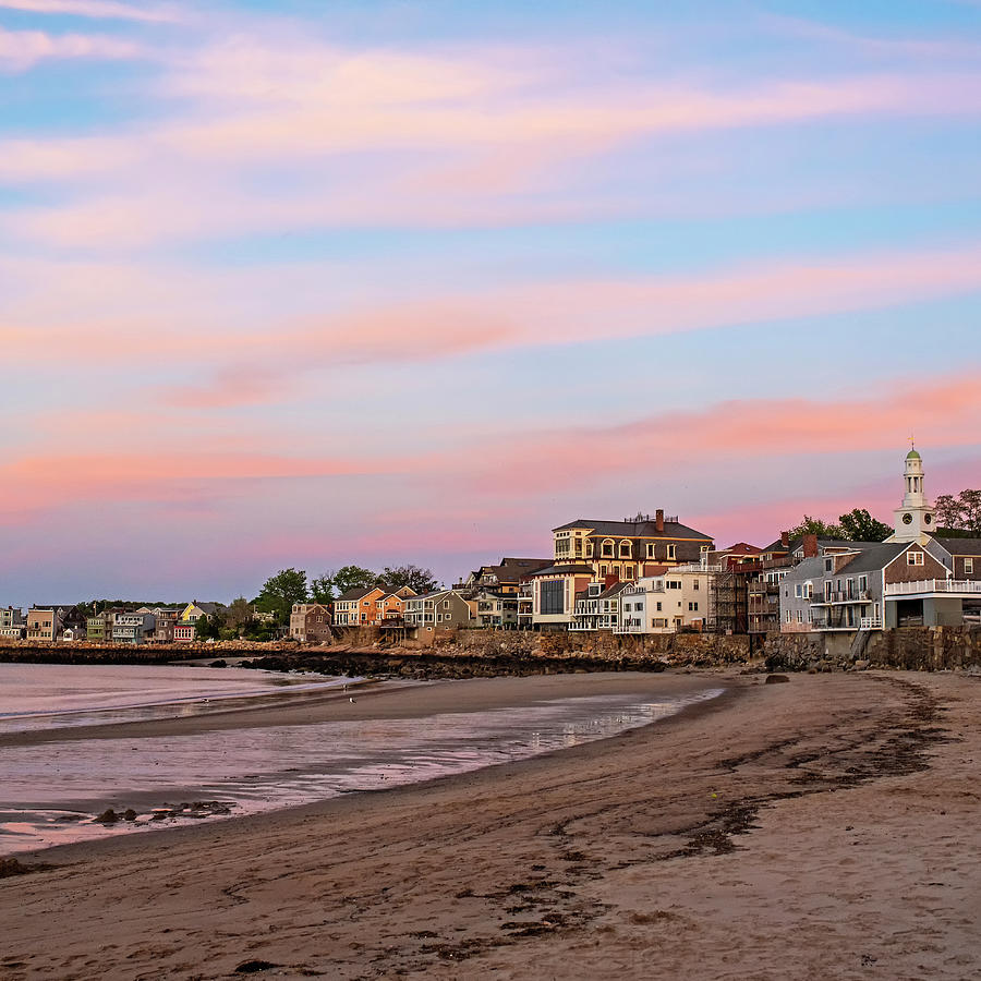 Front Beach Rockport MA at Sunser Red Clouds Streaking Square Photograph by Toby McGuire