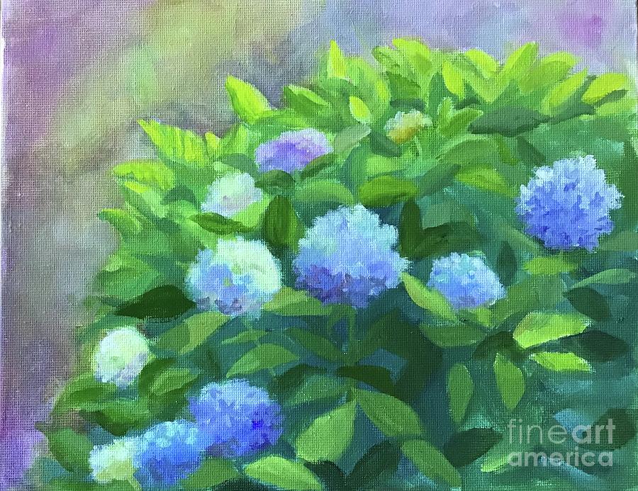 Front Yard Hydrangeas Painting by Anne Marie Brown
