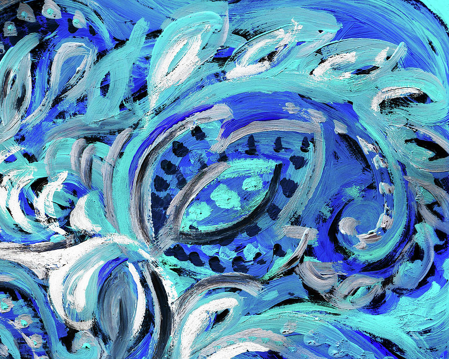 Frosted Blue Turquoise Flower Abstract Decor Painting
