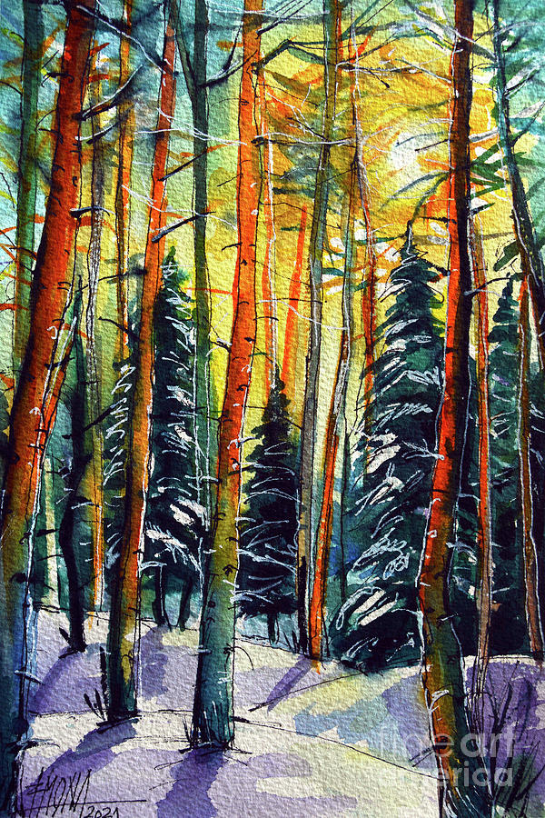 FROSTED FOREST watercolor painting Mona Edulesco Painting by Mona Edulesco