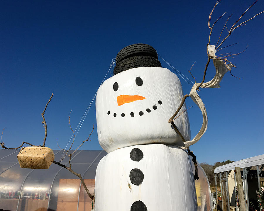 Frosty, a Hay Bale Snowman - Horizontal Photograph by Bill Swartwout