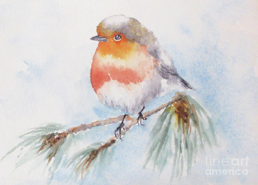 Frosty Red Robin Painting by Janet Cruickshank