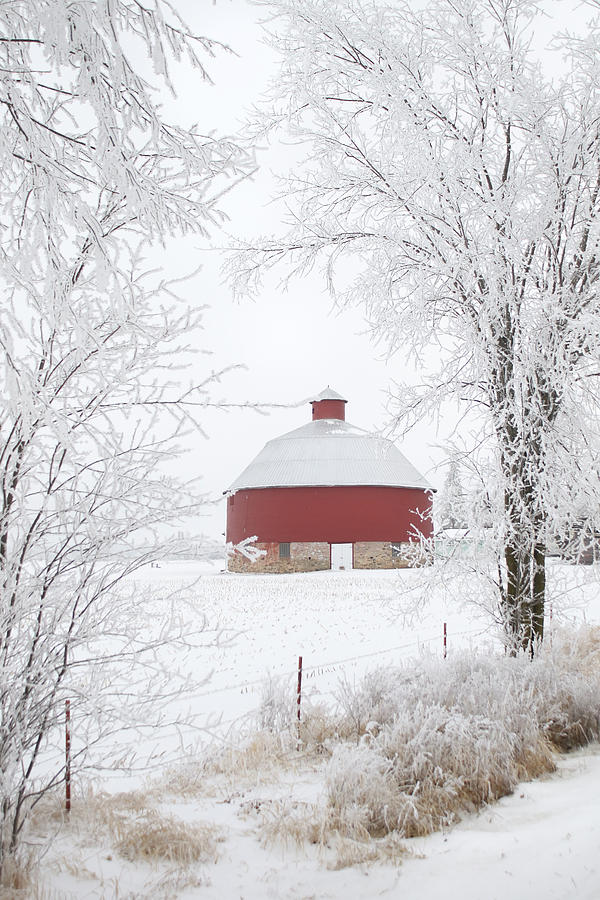 Frosty Round Barn Portrait Photograph by Brook Burling