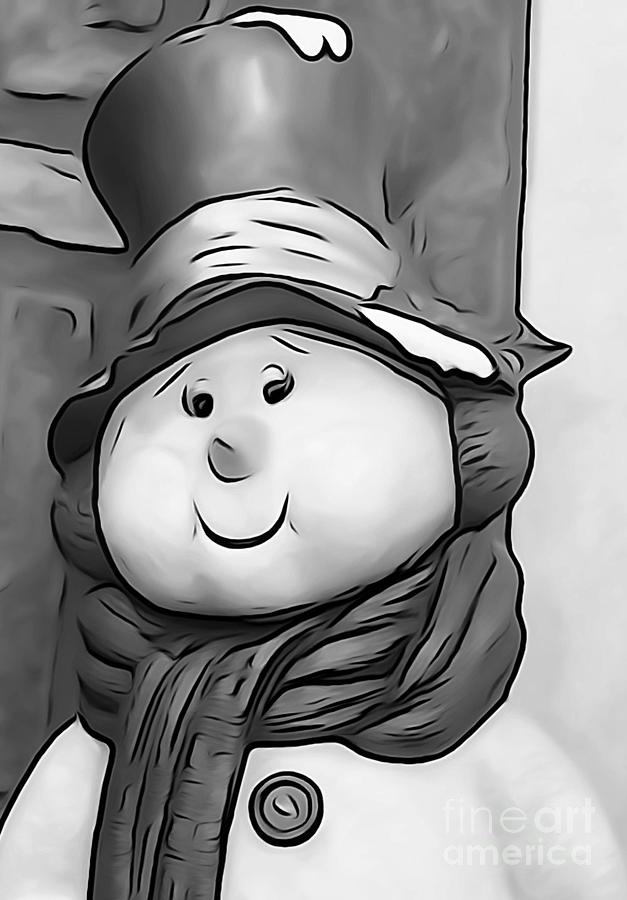 Frosty The Snoman Greetings 2020 BW Photograph by Joseph Baril