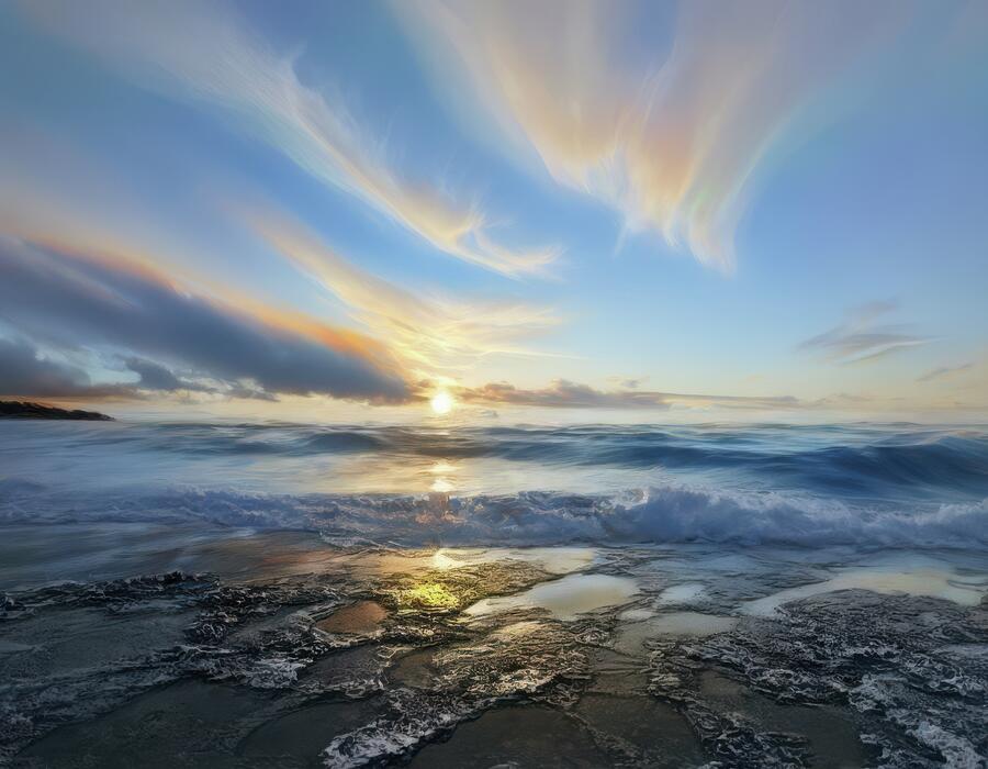 Frothy Wave Sunrise Digital Art by Eris And AI Frothy Wave Sunrise Digital Art by Eris And AI