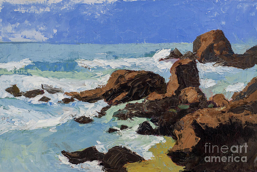 Frouxeira Beach Oil on Wood Painting Galicia Spain Painting by Pablo Avanzini