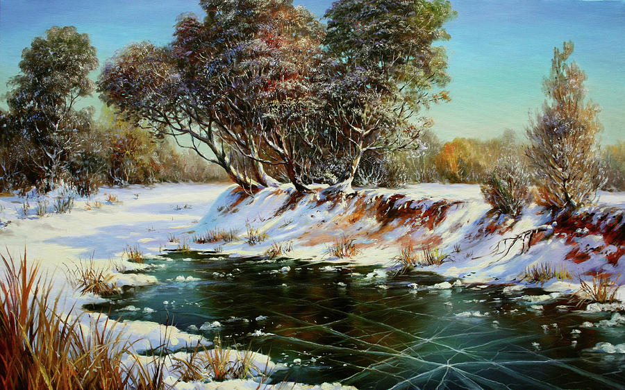 Winter Painting - Frozen backwater by Serhiy Kapran