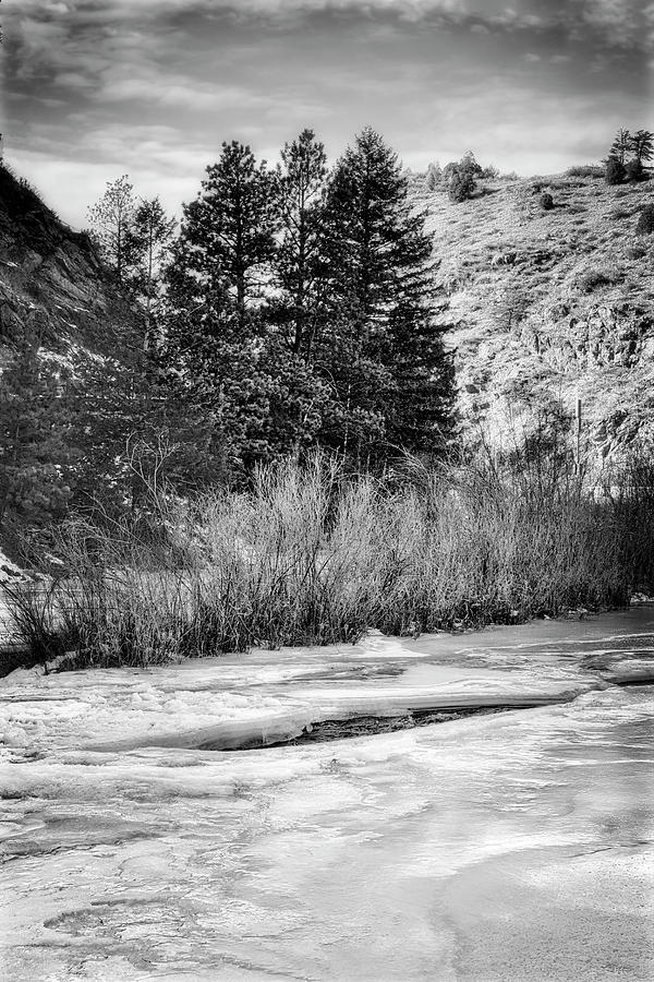 Frozen Clear Creek Colorado Black And White Photography Photograph by Ann Powell