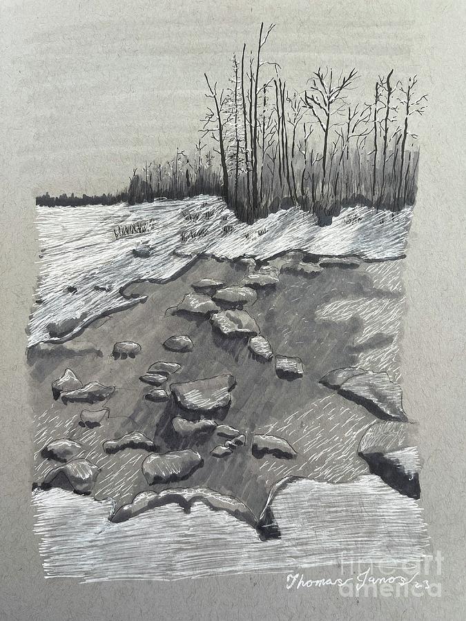 Frozen Creek Bed Drawing by Thomas Janos