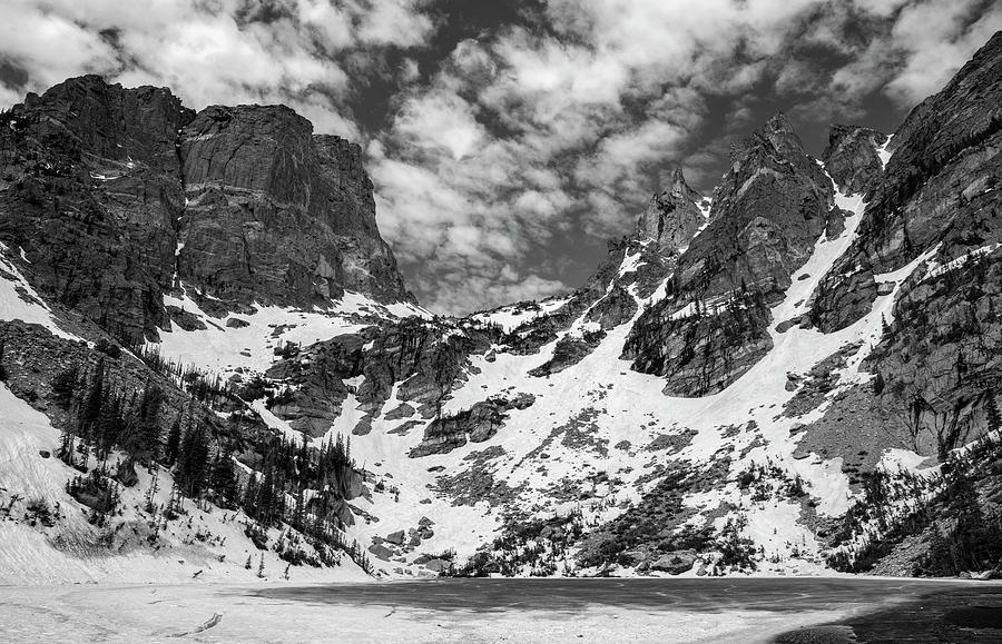 Frozen Emerald Lake Wide Angle Black And White Photograph by Dan Sproul