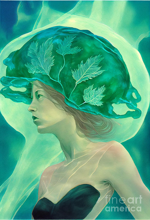 frozen  leaves  woman  jellyfish  surreal  fantasy  by Asar Studios Digital Art