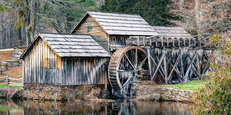 Frozen Mabry Mill Panorama - Virginia Blue Ridge Parkway Photograph by Gregory Ballos