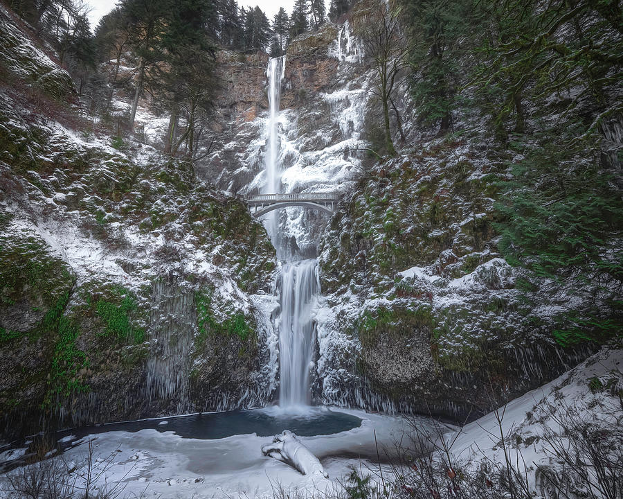 Frozen Multnomah Falls Bowl Photograph by Wes and Dotty Weber