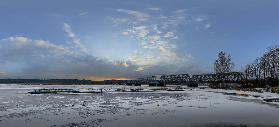 Frozen Pier By The Bridge To Jurmala Latvia  Photograph by Aleksandrs Drozdovs