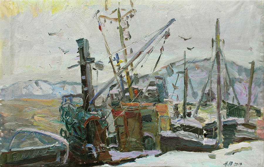Frozen pier Painting by Juliya Zhukova