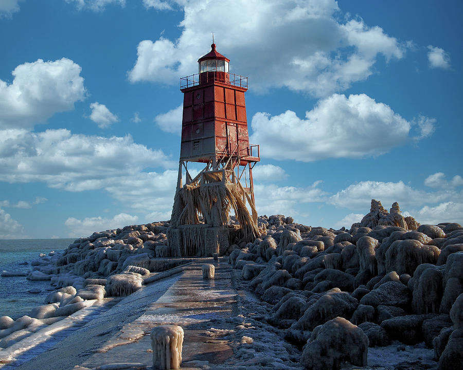 Frozen Racine North Breakwater Lighthouse Photograph by Scott Olsen